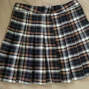 Plaid Pleated Skirt - Black, White, Brown